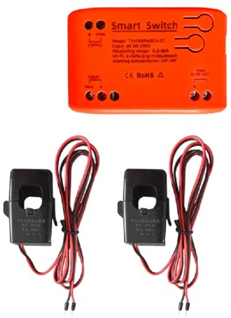 WiFi-Smart-Leistungsmesser mit 2 x 80 A Stromwandler-Klemme, Tuya-App, 2-Wege-Monitor, Bilateraler Echtzeit-Monitor, Echtzeit, KWh, Eenrgy Stromspannung, Statistik