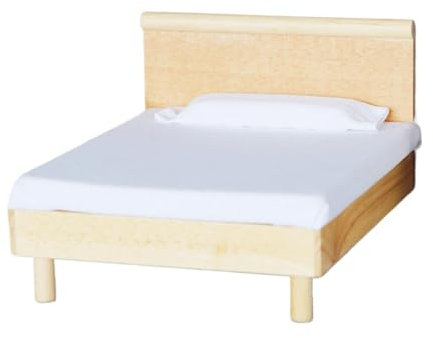 Nankoyal Puppenhausbett, Miniatur-Puppenhausbett - Winziges Bett Puppenmöbel Spielzeugbett - Puppenhausmöbel im Maßstab 1:12, Puppenbettwäsche aus mit Matratze und Kissen, Puppenhauszubehör