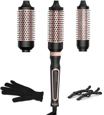 K&K Pro Thermobürsten-Set, Negativ-Ionen-Thermo-Rundbürste, Dual-Voltage-beheizter Rundbürsten-Styler mit abnehmbarer Bürste in 3 Größen für kurzes und langes Haar, schnelle Aufheizung (Schwarz)