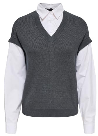 ONLY Vest Onlpayson LS Polo Mix Chaleco KNT, Gris Oscuro Mezcla, M Mujer, Mezcla Gris Oscuro, M
