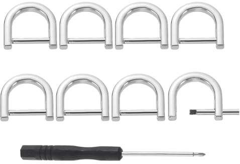 sourcing map D-Rings Screw in Shackle, 8Pcs 0.47 Inch Zinc Alloy Horseshoe U Shape D Ring Buckles for Purse DIY Leather Craft Keychain, Silver