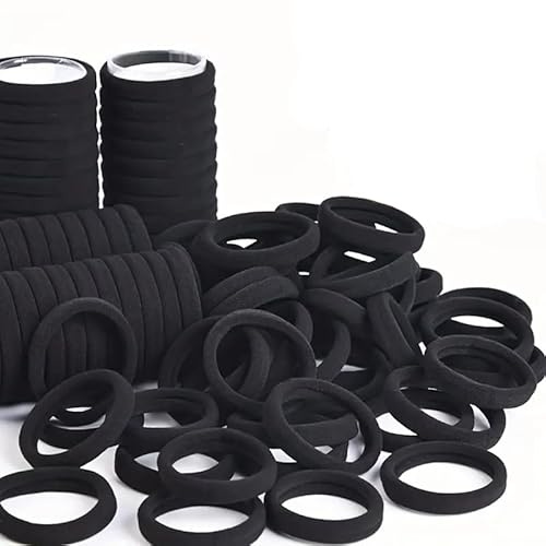 150 Élastiques Cheveux Épais en Coton (Taille : 100 Normaux + 50 Petits), 8 mm Sans Couture – Chouchous Solides et Sans Métal pour Femmes, Hommes et Enfants – Noir, Anti-Glisse, Épais et Bouclés