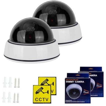 Madlife Garage 2 pcs Kamera Attrappe，Dummy Sicherheits Dome Kameras，CCTV Dummy Überwachungskamera mit Rot Blinkender LED，Fake überwachungskamera，Dummy Kamera Attrappe für Wand Decke (Silber)