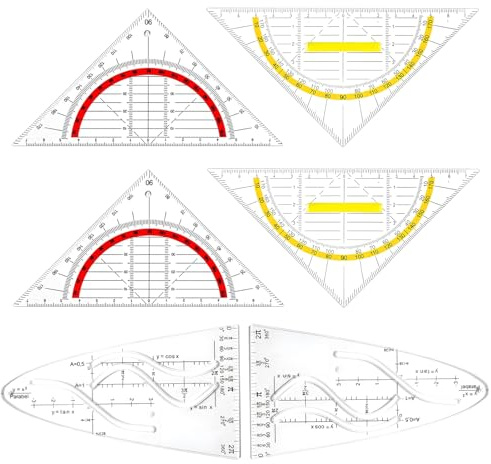 COZERI 6er set, Parabelschablone Mathe，Geodreieck mit Griff, Parabel Lineal Zeichenschablone, Trigonometrie Schablonen für Studenten Designer Büro Malerei Geometrie