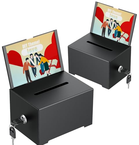 Uniclife 2er-Pack schwarze Metall-Spendenbox mit Schlitz & Schloss | Aufbewahrungsbox 16,3 x 12 x 10 cm als Wahl- & Vorschlagsbox für Trinkgeld, Wohltätigkeit und Abstimmungen