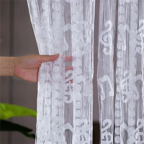 Odot Patrón de Nota Musical Cortina Puerta Exterior Hilos,Cortina de Flecos para Ventana Cortinas de Puerta Antimoscas,Separador de Habitaciones para Decorativa Dormitorio (Blanco,100x200cm)