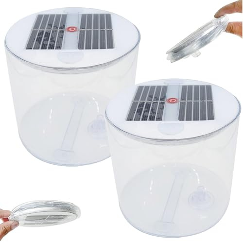 Lanterne solaire gonflable, lanterne de camping solaire imperméable de 2pcs avec LED blanches, lampe pliable portable avec poignée pour le camping, la randonnée, les voyages, le randonnée, l'urgence