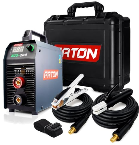 PATON ECO-200-C - Soldador de varilla 200A MMA soldador con accesorios | Soldador de arco de 200 amperios | Kit de soldador portátil 240 V | Juego de soldadura de palo con estuche rígido