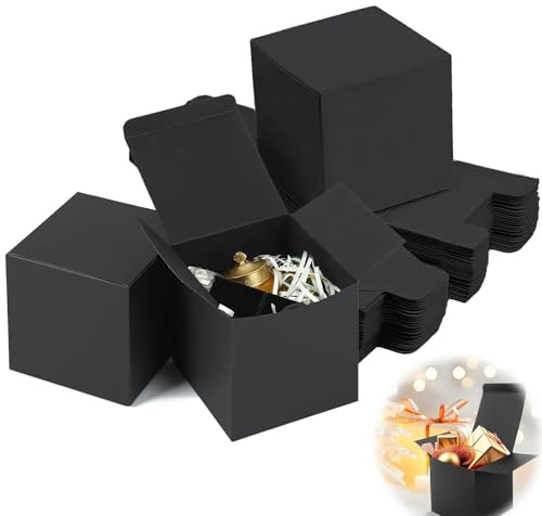 15 stycken presentlådor med lock, svarta kraftpapper presentlådor, 15 x 15 x 15 cm kartonglådor med lock, kvadratiska presentask, för festgåva och förvaring (svart)