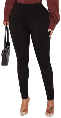 TZLDN Women Black Work Trousers Skinny High Waisted Trousers Elasticated Casual Office School Black M
