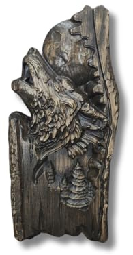 Rilievo lupo con luna dipinto scultura da parete in legno cacciatore (30)