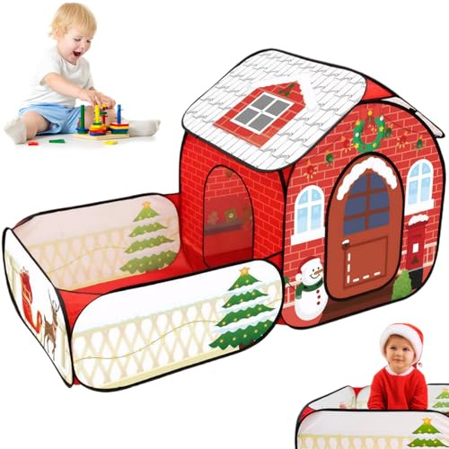 Kinderspielzelt, faltbares Weihnachts-Kinderspielhaus mit Crawler-Tunnel, Oxford-Stoff-Kleinkindzelt, 68 x 34 x 36 cm, interaktiv für Geschenke, Weihnachtsdekoration