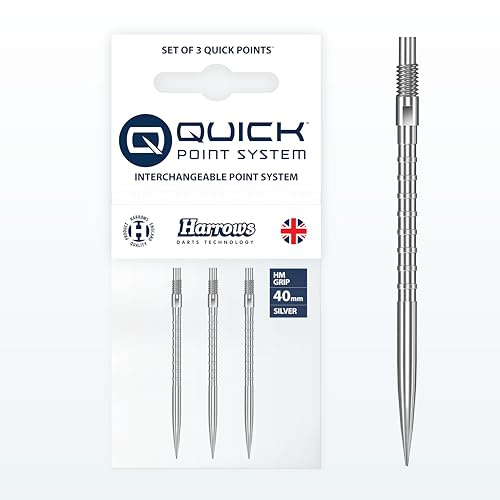 Harrows HM Grip Heavy Metal Quick Points – Pointes de fléchettes inspirées de Ryan Searle avec anneaux de préhension carrés – Système de pointe rapide anti-casse pour échanges rapides de points – 40