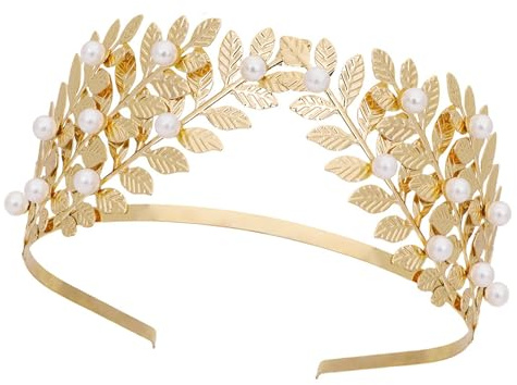 PEPWE Diadema de metal con perlas y hojas para novia, asegura el agarre, ceremonia de boda, adorno para el cabello para mujer, elegante accesorio para el cabello de novia