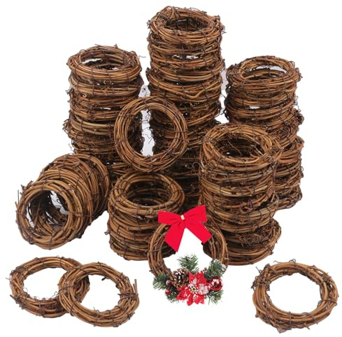Yiksonyo 70 Pcs 2.4 Inch Natural Grapevine Wreath Set, Natural Rattan Wreath,Hand-Woven 2.4 Inch Vine Branch Wreaths, Perfect for DIY Crafts, Christmas Decorations, and Wedding Supplies