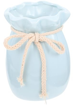 MUCKLILY Ceramic Desktop Vase with Bow Tie Design Small Blue Minimalist Flowerpot for Bedroom Home Décor and Floral Arranging