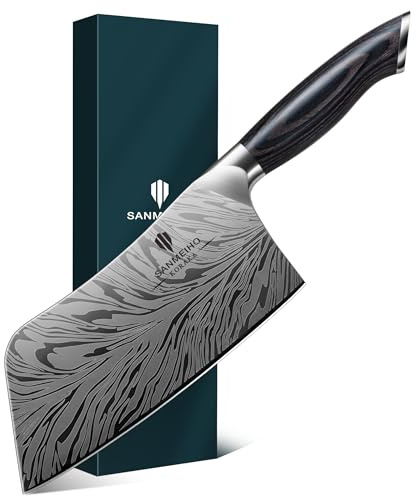 SANMEIHO Cuchillos Cocina Profesional 18 cm - Acero Japonés en Polvo de 63 HRC Cuchillo Carne Afilado con Filo de 12°con Mango de Madera Pakka, Cuchillo Carnicero para Carne, Pescado y Verduras