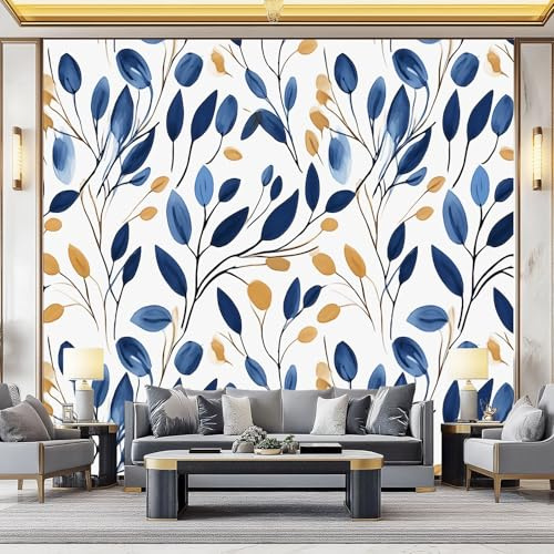 Papel Pintado Pared 3D 200 x 140 cm（WxH, Murales Minimalista Planta Olivo Hoja - Decoración de Pared para Sala de Estar Dormitorio Sofá Blanco Respetuoso