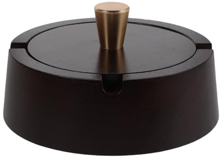 DOITOOL Cenicero de Mesa de Madera con Revestimiento de Acero Inoxidable, Cenicero con Tapa a Prueba de Viento para Interior y Exterior, Accesorio para Fumar Portátil Adecuado para