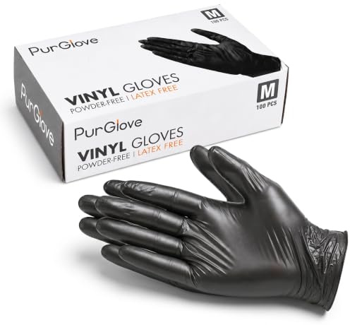 PurGlove Black Vinyl Disposable Gloves, Powder Free & Latex Free, Food Grade Multi-Purpose Gloves for Food Handling, Cooking, Cleaning, Beauty & Household use