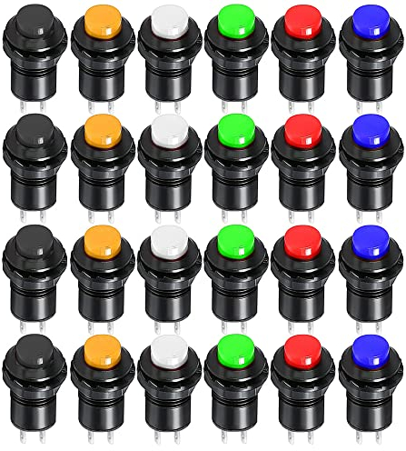 Gebildet 24pcs 12mm SPST Interruttori a Pulsante ad Aggancio ON/OFF AC 250V/1.5A 125V/3A, Bloccabile Interruttore per Tromba Auto, PC, Lampada da Tavolo, Campanello di Casa