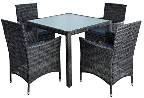 ESTEXO Polyrattan Gartenmöbel Set Sitzgruppe Rattan Gartenset Essgruppe Stuhl Tisch Set Garten Tisch und Stuhl Set 4 Personen Glas Glastisch (Anthrazit-Grau)