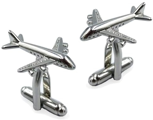 Skybelt Manschettenknöpfe Jumbo Jet 747 Flugzeug Silberfarben