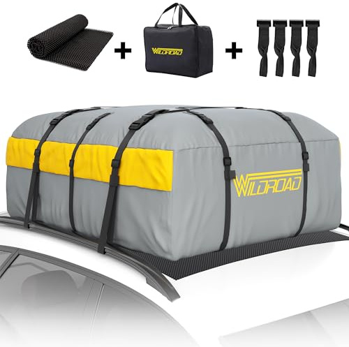 WILDROAD Auto Dachtasche Dachgepäckträger 21 Kubikfuß Wasserdicht Dachgepäck Cargo Carrier Bag mit Anti-Rutsch-Matte für alle Autos Fahrzeuge SUV mit/ohne Gepäckträger (21 Kubikfuß)