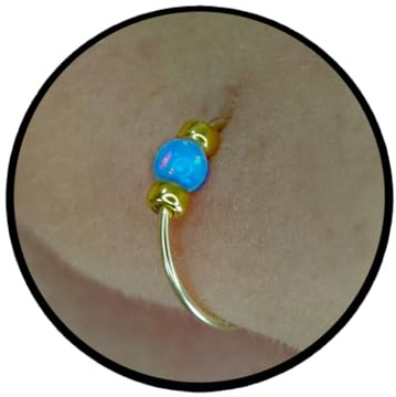 Gold gefälscht Nasenring - Kein Piercing benötigt - Dünn 24g 7mm Ring 2mm Blau Opal - Gold gefüllt Fake Nasenring Piercing
