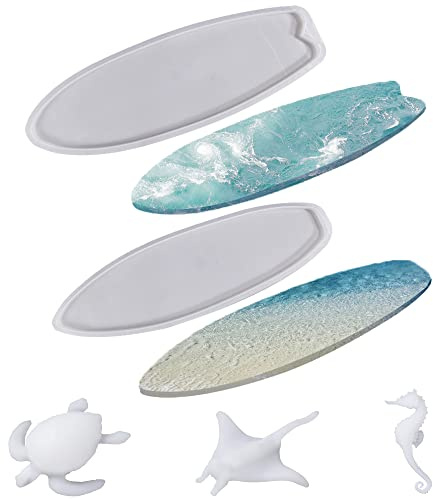Cayway Molde Silicona Resina Grande, Moldes de Resina para Tabla de Surf, Moldes de Resina Epoxi con El Caballito de Mar de La Tortuga Molde para El Arte de Las Olas del Océano de Resina DIY