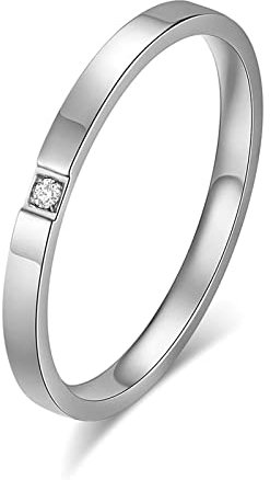 Daesar Edelstahl Ringe Silber, Damen Ring Personalisiert Dünn 2MM mit Zirkonia Bandring Partnerringe Freundschaftsringe für Frauen Gr.57 (18.1)