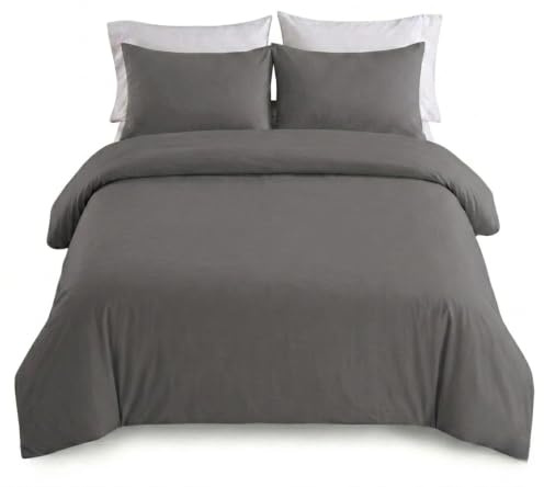 IR Imperial Rooms Double Duvet Cover Set Brushed Microfiber Plain Bedding Grey Bed Set with Pillow Cases Ultra Soft Button Closure Quilt Cover (200 x 200 cm)