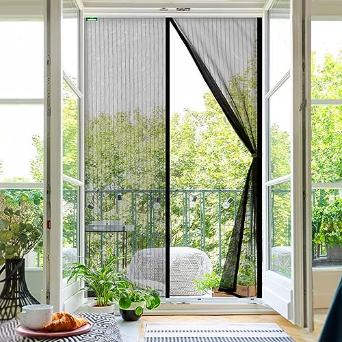 casa pura Fliegengitter Magnetvorhang für Balkontür, Terrassentür & Kellertür - einfache Klebemontage ohne Bohren - Insektenschutz Vorhang Tür (Gestreifter Garn, 90 x 200 cm, Sam)