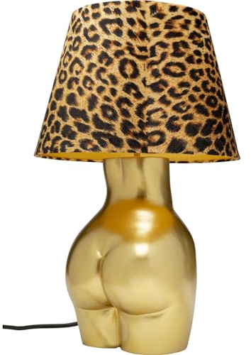 Kare Design Tischlampe Donna Leo Gold, Tischleuchte, Desk Lamp, Frauenkörper Motiv, Leoparden Lampenschirm, Dekoleuchte, kein Leuchtmittel inklusive, 48x30x30 cm (H/B/T)