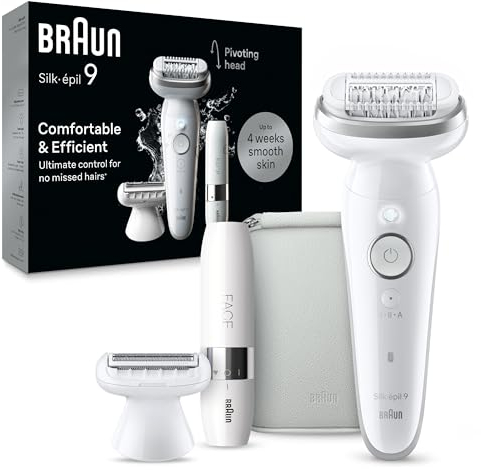 Braun Silk-épil 9, Depiladora Eléctrica Para Una Eliminación Del Vello Fácil, Piel Suave Duradera, 9-041, Blanca/Plateada