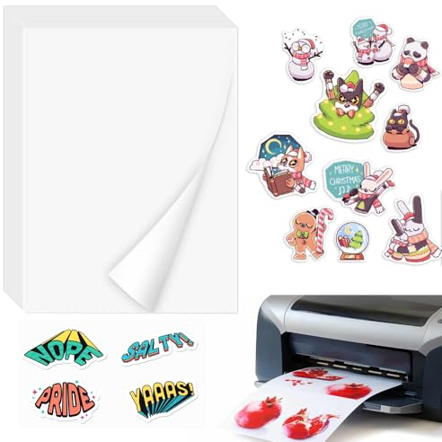 A4 Sticker Paper Labels, ADERTOS 50 Sheets Waterproof Printable Vinyl Stickers Paper Matte Sticker Printer Paper Self-Adhesive Vinyl Inkjet Film Decal for Inkjet & Laser Printers - White, 297 x 210 mm