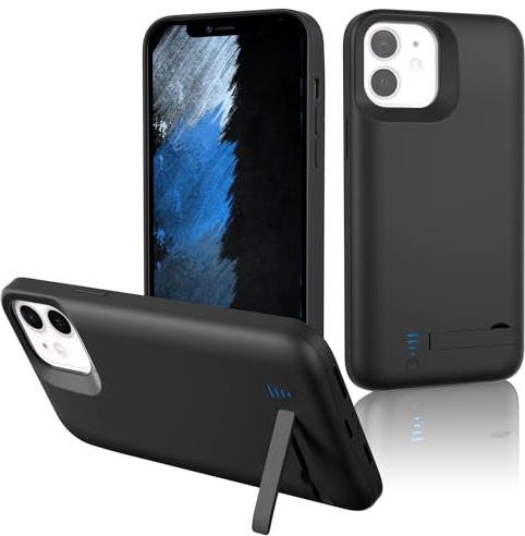 Gladgogo Akku-Schutzhülle für iPhone 11, 6800 mAh, tragbare Ladehülle mit Ständer, wiederaufladbar, Backup-Ladegerät, Schutzhülle für iPhone 11, Schwarz