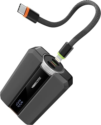 VEEKTOMX Power Bank PD 30W Klein Powerbank 10000mAh mit Vielseitigen Dual-Port-Kabel USB C Externe Handyakkus Reise Gadgets Tragbares Ladegerät Kompatibel mit iPhone/Samsung/MacBook/Tablet usw. (Grau)