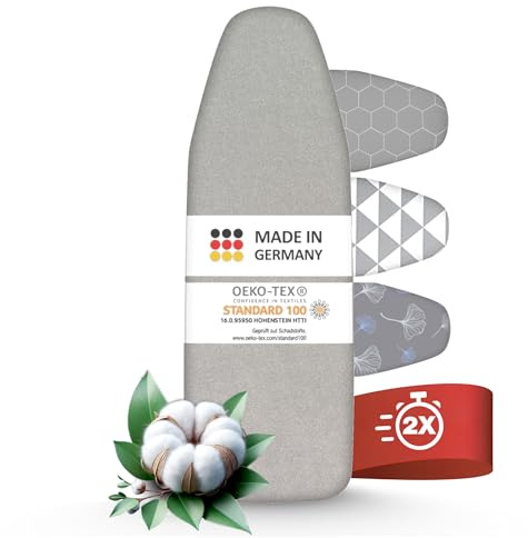 arteneur - Made in Germany Bügelbrettbezug 120x40 | Hitzereflektierend | Gummizug | OEKOTEX100 | 5 Größen | Polsterung | Bügelbrettbezug für Dampfbügeleisen | Bügeltischbezug M Silber