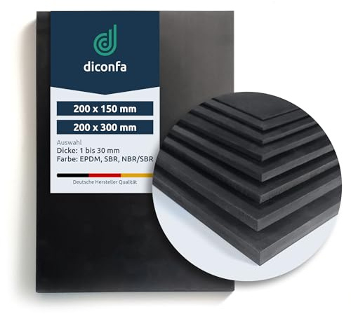 diconfa Gummimatte Zuschnitt DIN-A4 EPDM, 200x300mm, 10mm, 1 Stück | MATERIAL: EPDM NBR SBR - 1 bis 30mm dick - Menge WÄHLEN - Gummi Unterlage Dichtung UV-stabil wetterfest Außen Innen