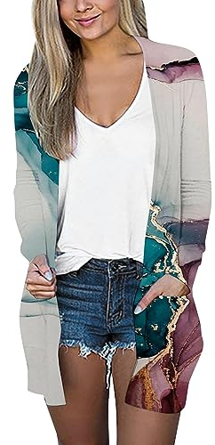 Dinglong Cardigan a Rete Cardigan a Maniche Lunghe da Donna Cardigan Aperto sul Davanti Aperto con Tasche Spolverino Casual Maglione Cardigan in Maglia Leggera Cardigan a Rete