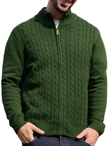 Les umes Men's Cardigan Sweaters Full Zip Stand Collar Cable Knitted Sweater Cotton Long Sleeve Zipper Cardigans