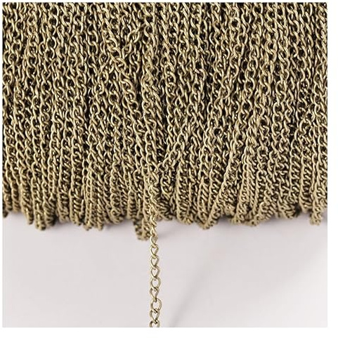 Rockreyoa Gliederkette verdreht als Meterware, DIY Kettenband für Schmuckherstellung, robuste Panzerkette für Halsketten & Armbänder, Bastelmaterial Schmuckzubehör Antike Bronze 2.5mm*6m