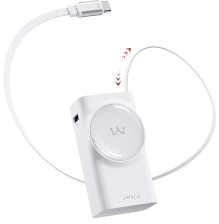 iWALK Batería Externa con Cable USB-C retráctil de 70 cm, 10000 mAh PD 30 W, Carga rápida, Cargador portátil con 3 Salidas para iPhone 16/15/14/13/Pro/Pro MAX, Samsung, Android, iPad