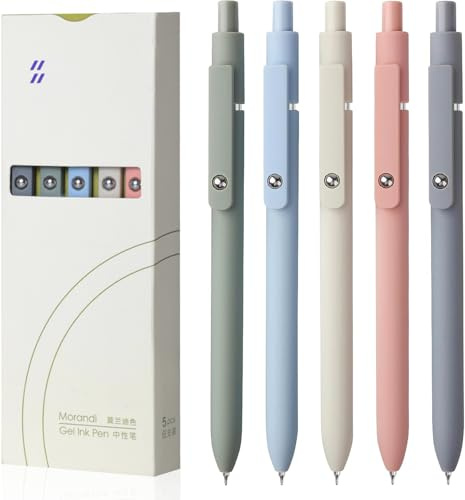 Reaeonat Gel Pens, 5Pcs Black Ink Pens 0.5mm Fine Point Smooth Writing Pen with Silicone Grip, High-End Series Metal Clip Retractable Pens Set for Office Home Uses