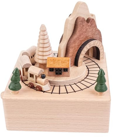 VOANZO Musical Box Train, Beech Wood Music Box with Can-on in D Major, Handcrafted Wooden Gift for Birthday, Valentine's Day, Christmas, Home Decor