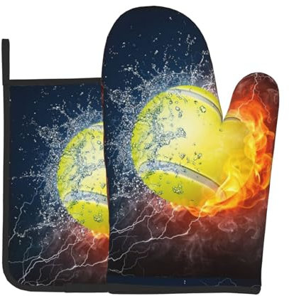 Pallina da tennis nel fuoco e nell'acqua, set di presine e guanti da forno resistenti al calore da cucina