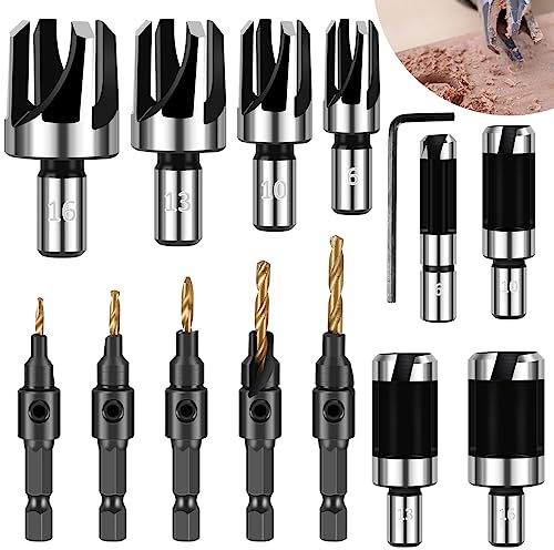 14pcs Senkbohrer HSS Durchmesser 2-22mm Senker Bohrer mit 6mm Sechskantgriff Präzisionsschneiden Holzbohrer mit Senker für Holz Aluminium Kohlenstoffstahl