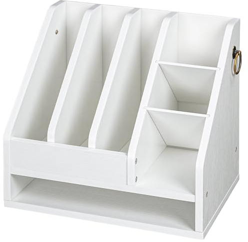 HOOBRO Holzwerkstoff Schreibtisch-Organizer mit Aktenhalter, Dokumentenhalter, Papier Organizer, Briefablage Ablagefächer, Büroaufbewahrung für Akten, Post, Bürobedarf, Weiß EWT33WF01N1