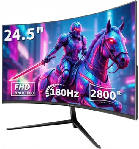 CRUA 24.5 Zoll Curved Gaming-Monitor 180 Hz|165 Hz|144 HZ|1080P|PC Monitor Computer 100% sRGB-Farbumfang kompatibel FreeSync G-sync|Rahmenlos|HDMI|DisplayPort,VESA-Wandmontage, Schwarz
